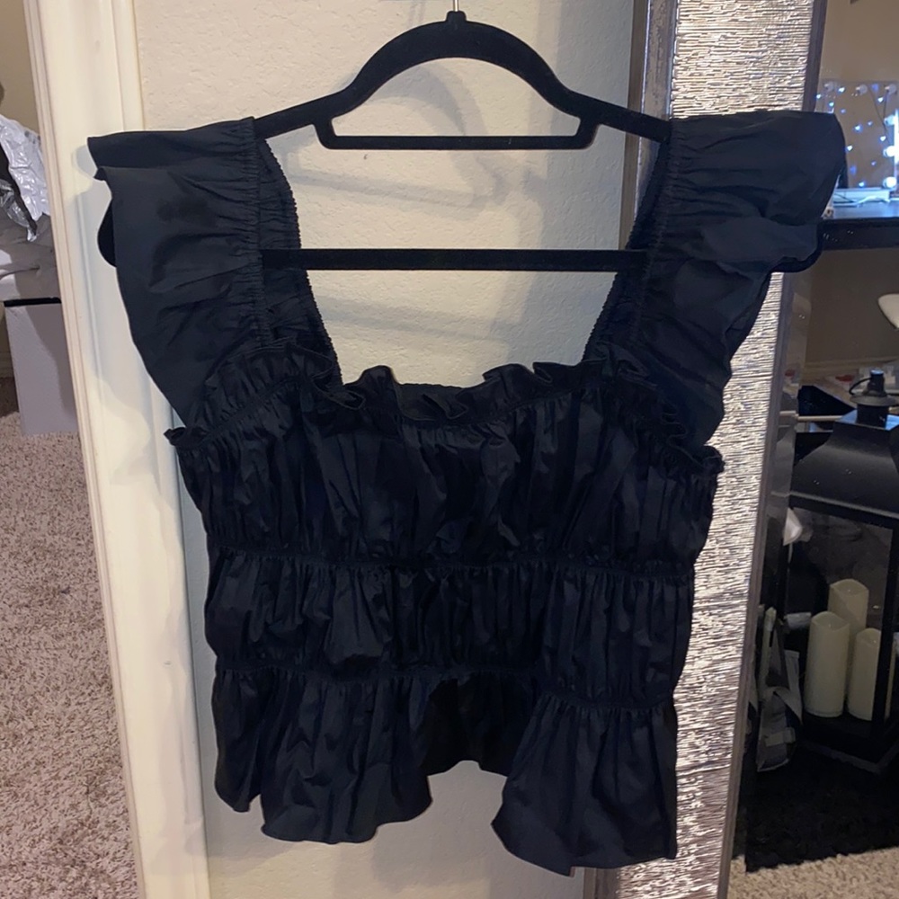 ShoeDazzle black ruffle top - new